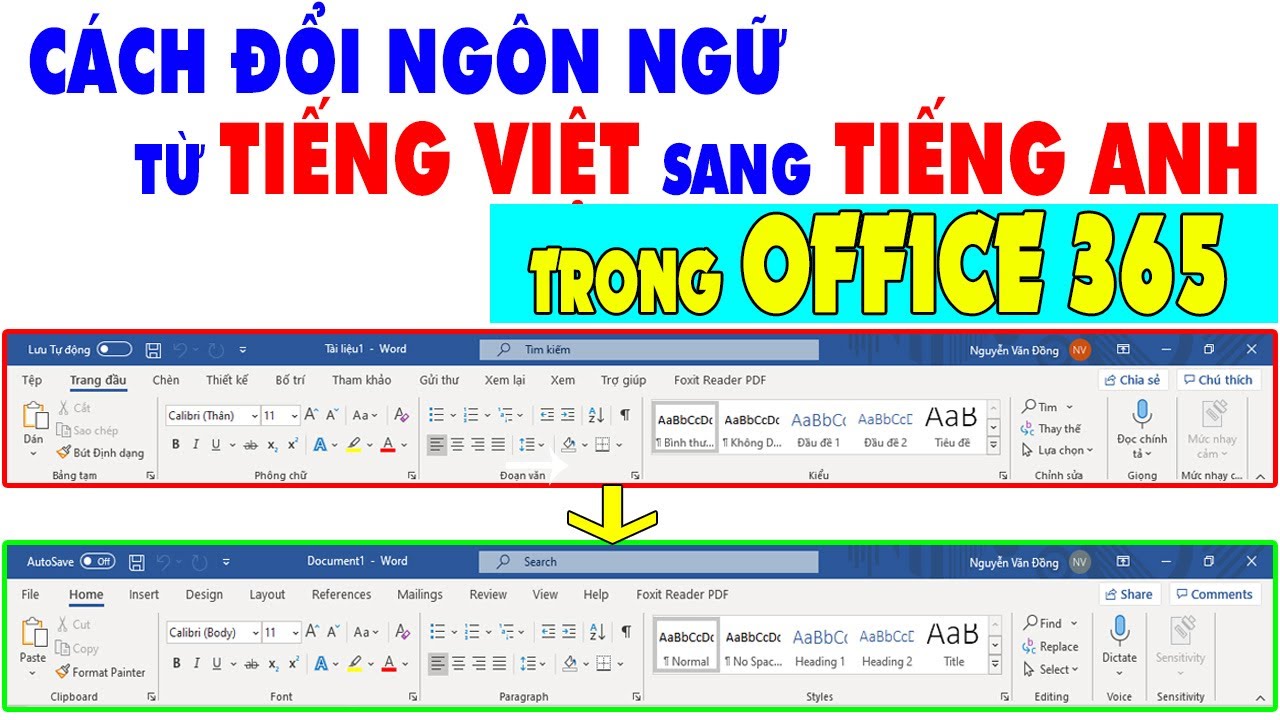 Cách chuyển ngôn ngữ Office 365 sang tiếng Anh / Tiếng Việt